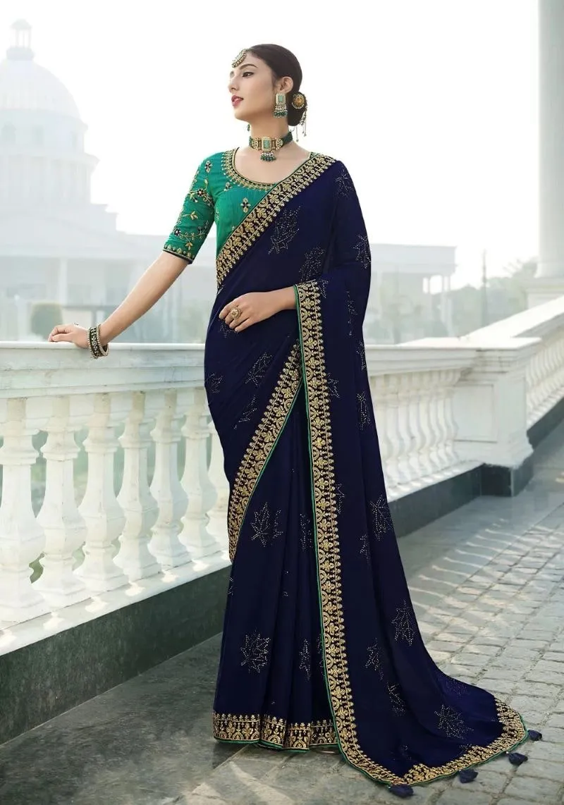 Royal Blue Chiffon Classic Saree