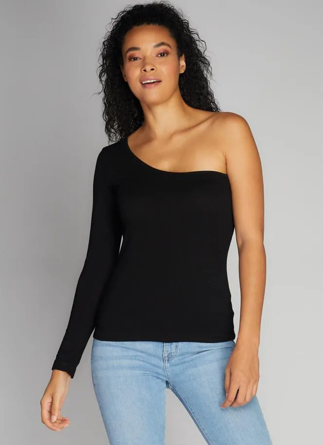 Seamless ribbed one-shoulder top