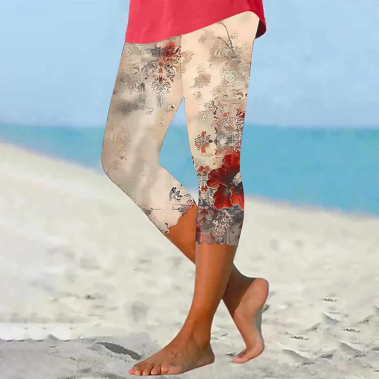 SHOPESSA Capri Leggings for Women Dressy High Waist Yoga Pants Printed Summer Capris Workout Stretchy Crop Leggings