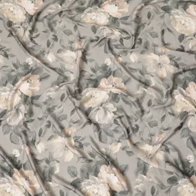Sophisticated Ivory Floral Synthetic Modal Satin Fabric - Elegant Design, 110cm - Shop Online-D17978