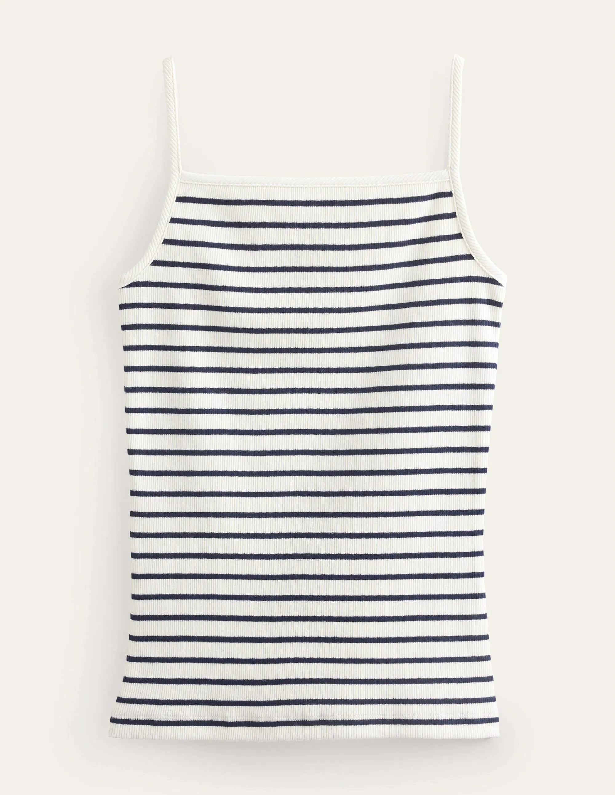 Square Neck Ribbed Tank Top-Ivory/Navy Stripe