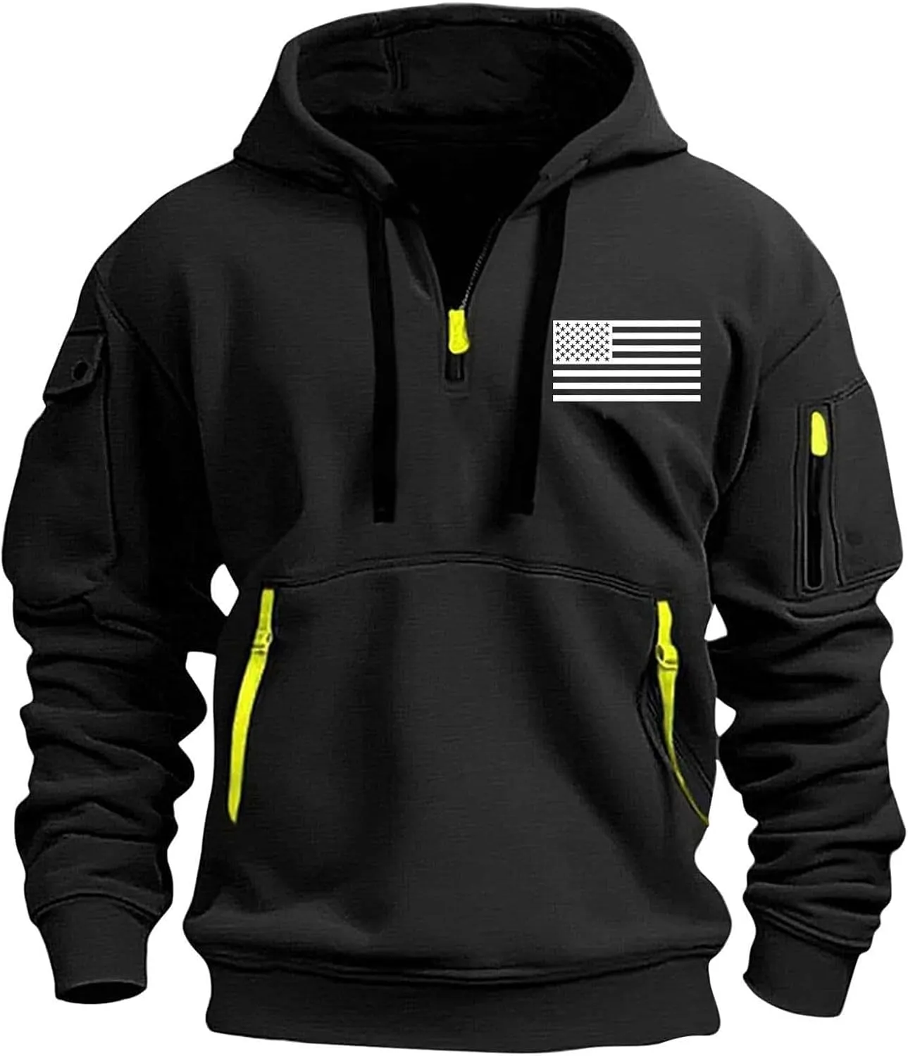 Tactical Hoodies for Men Quarter Zip Pullover Sweatshirts USA Flag Graphic Pullover Long Sleeve Tactical Shirt Tops