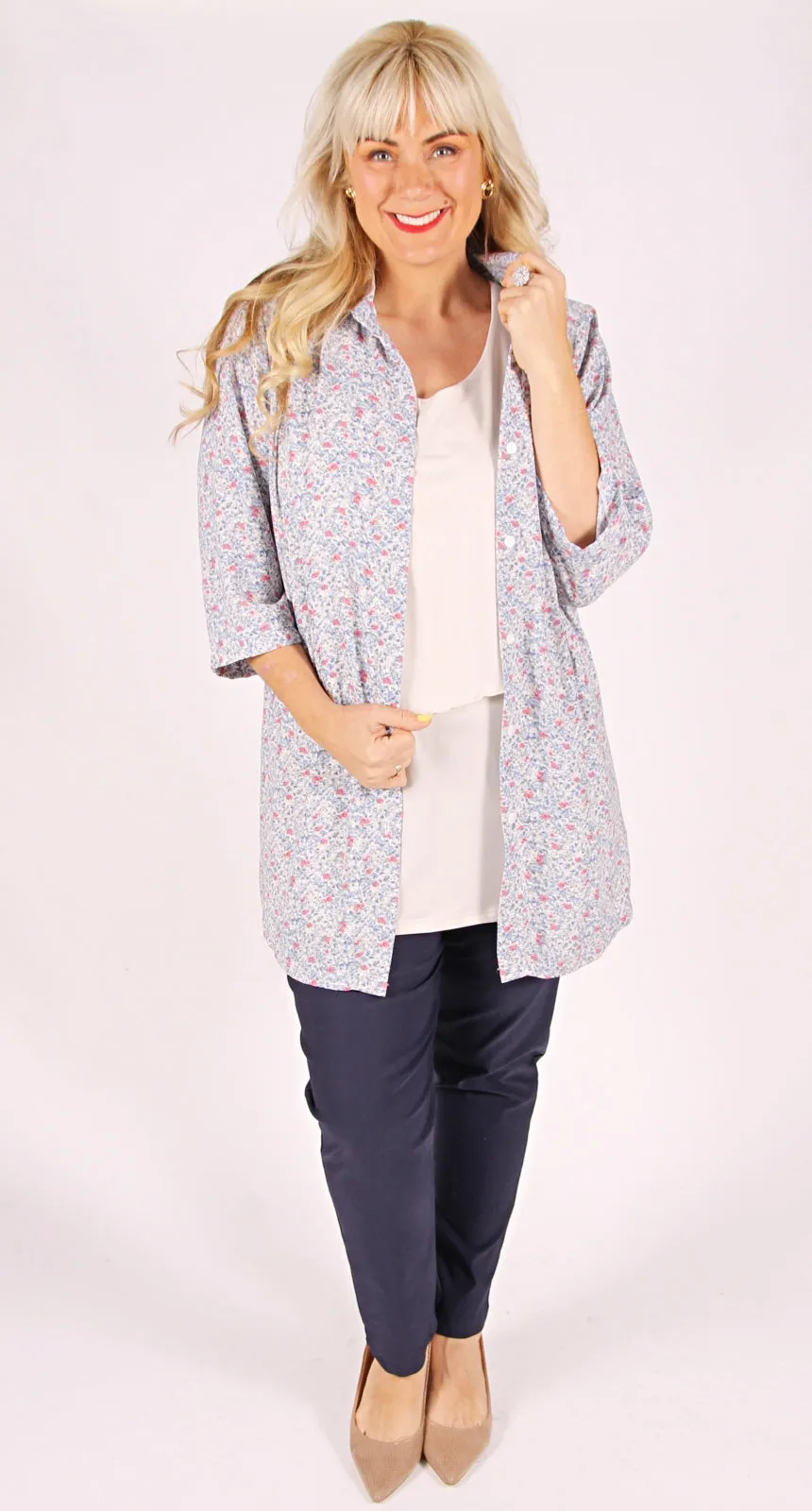 Terrific Triple Pleat Blouse Country Garden Blue