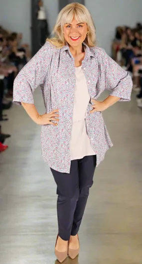 Terrific Triple Pleat Blouse Country Garden Blue