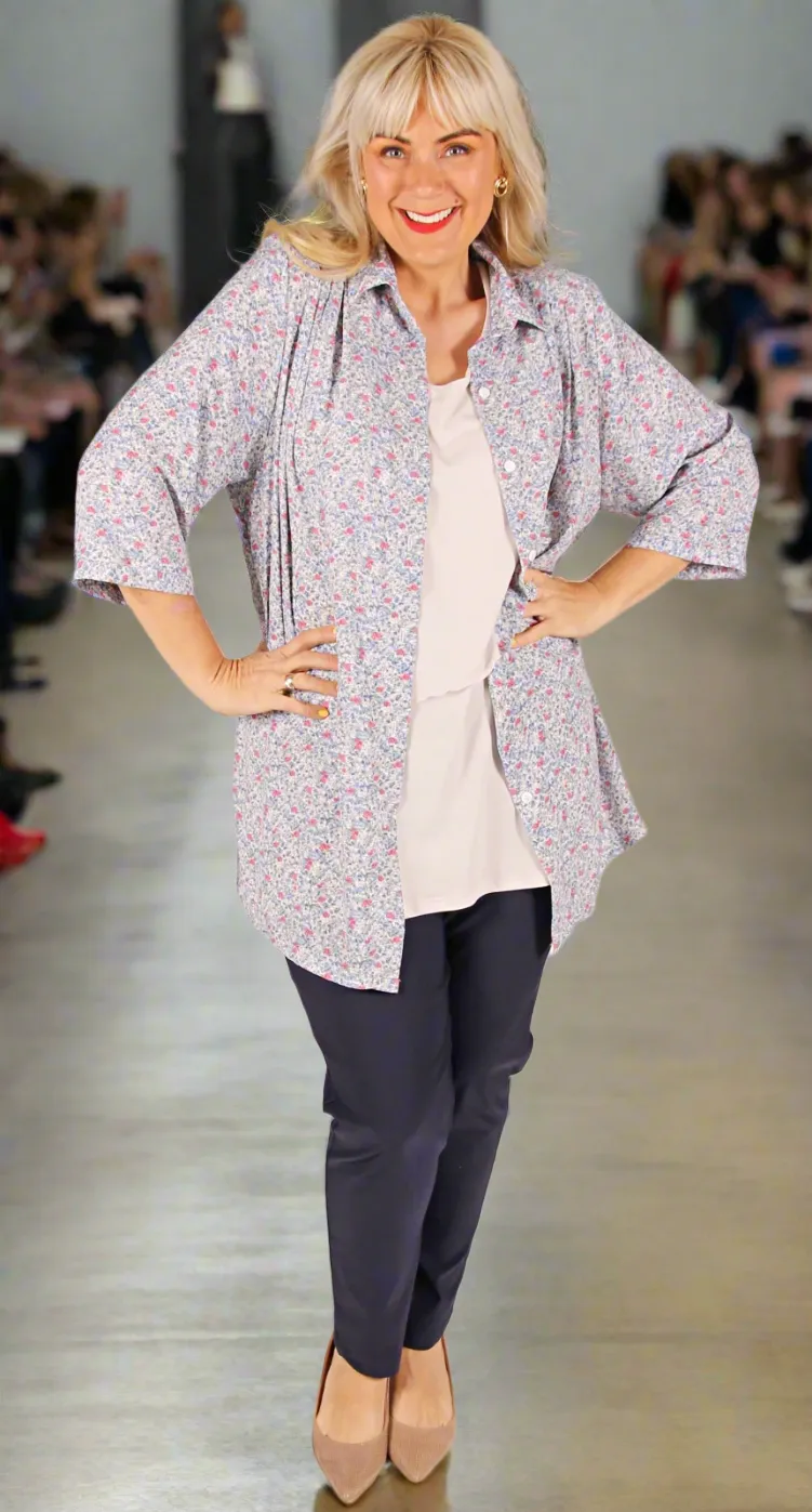 Terrific Triple Pleat Blouse Country Garden Blue