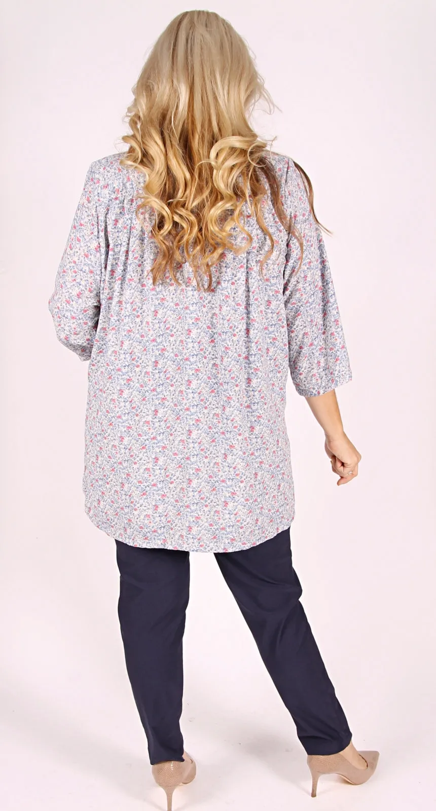 Terrific Triple Pleat Blouse Country Garden Blue