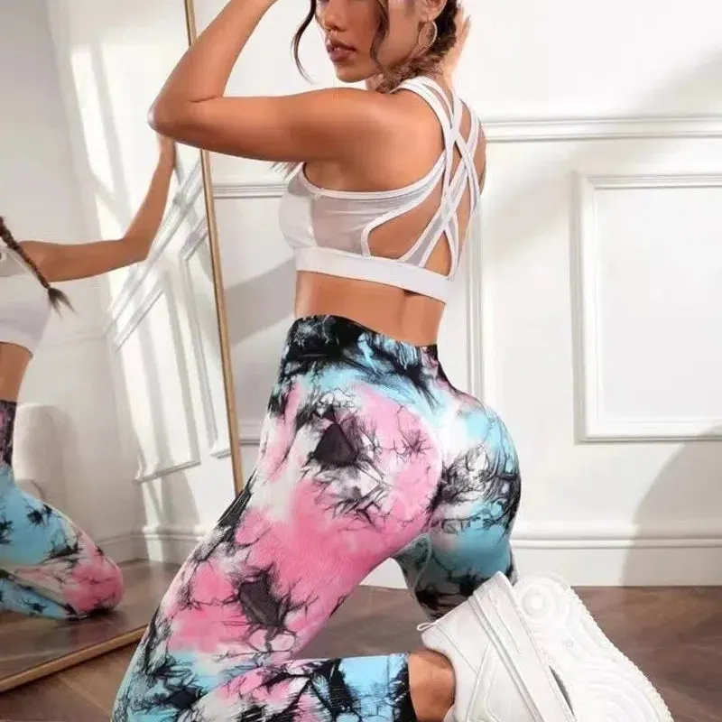 Tie Dye Seamless Leggings Push Up Butt High Waist Tights