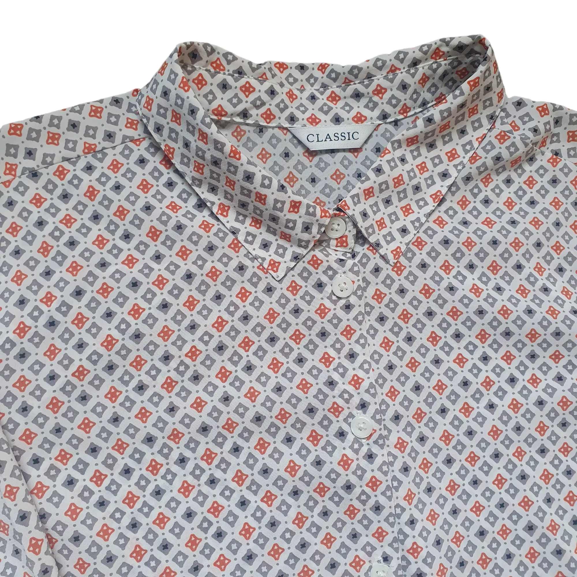 Vintage Blouse Orange Grey Print 60s 70s Style UK20 M&S 'Classic'