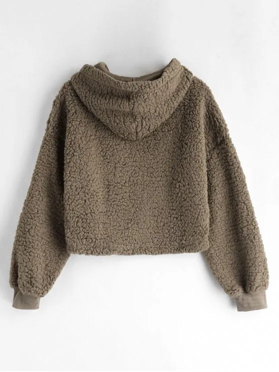 Warm Soft Drop Shoulder Fluffy Boxy Hoodie