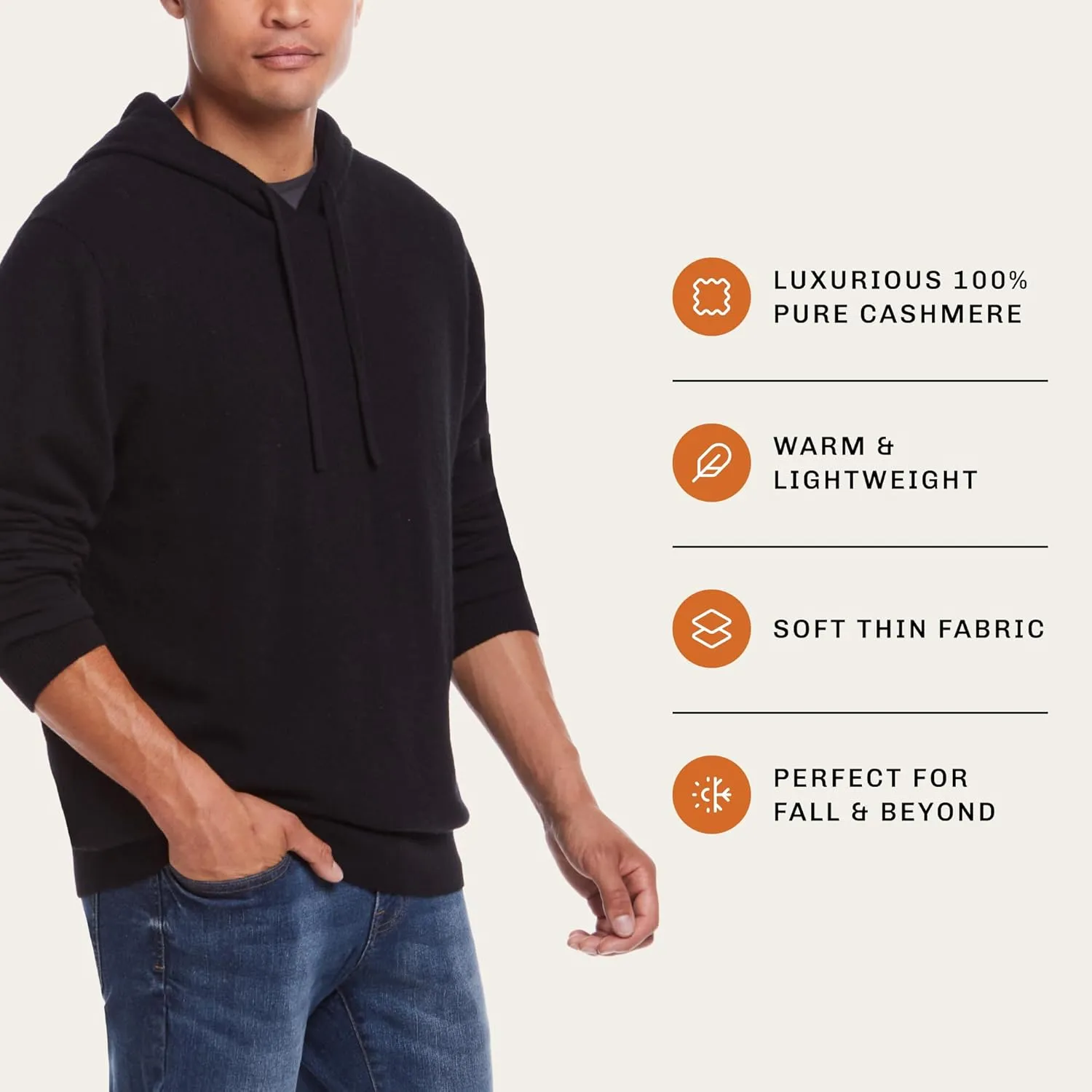 Weatherproof Vintage Men's Lightweight 100% Pure Cashmere Sweater, Soft Thin Pullovers, Long Sleeve Fall Sweater (S-XXL)