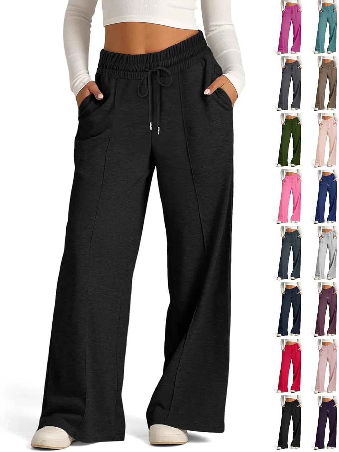 Wide Leg Sweatpants Women Elastic High Waisted Baggy Sweat Pants Oversized Comfy Drawstring Joggers with Pockets