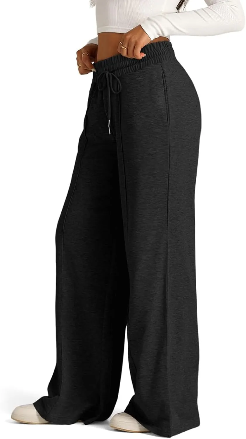 Wide Leg Sweatpants Women Elastic High Waisted Baggy Sweat Pants Oversized Comfy Drawstring Joggers with Pockets