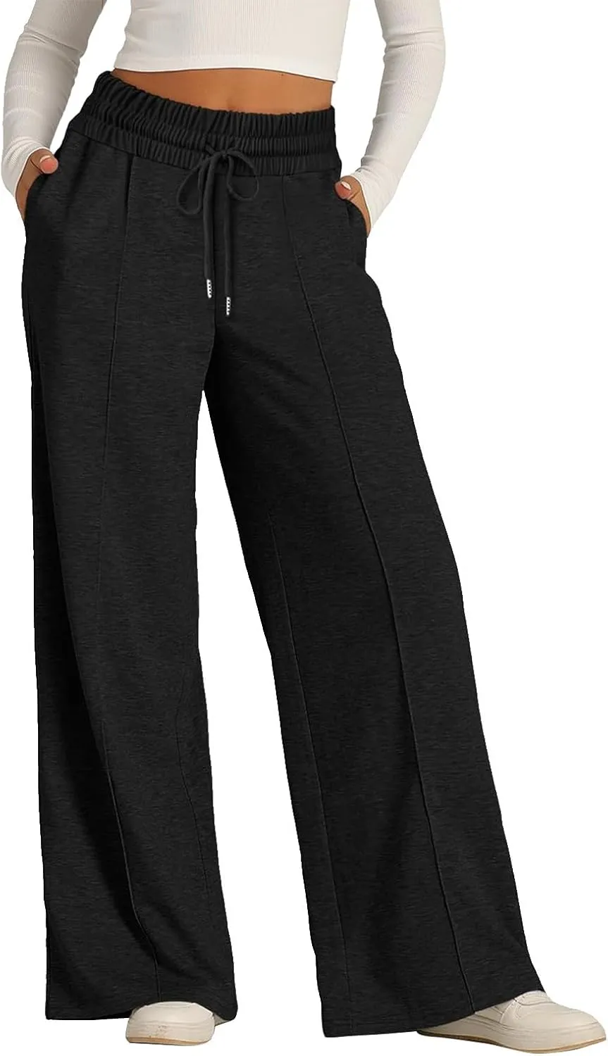 Wide Leg Sweatpants Women Elastic High Waisted Baggy Sweat Pants Oversized Comfy Drawstring Joggers with Pockets