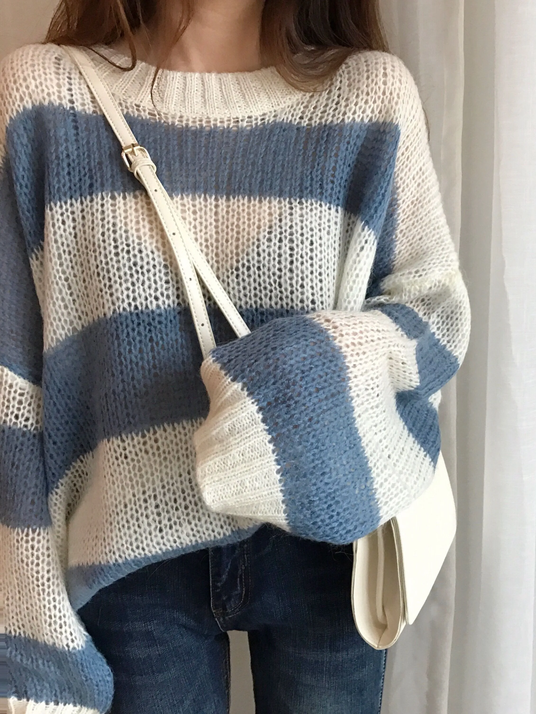 Winter Loose Contrast Stripes Thin Section Sweater