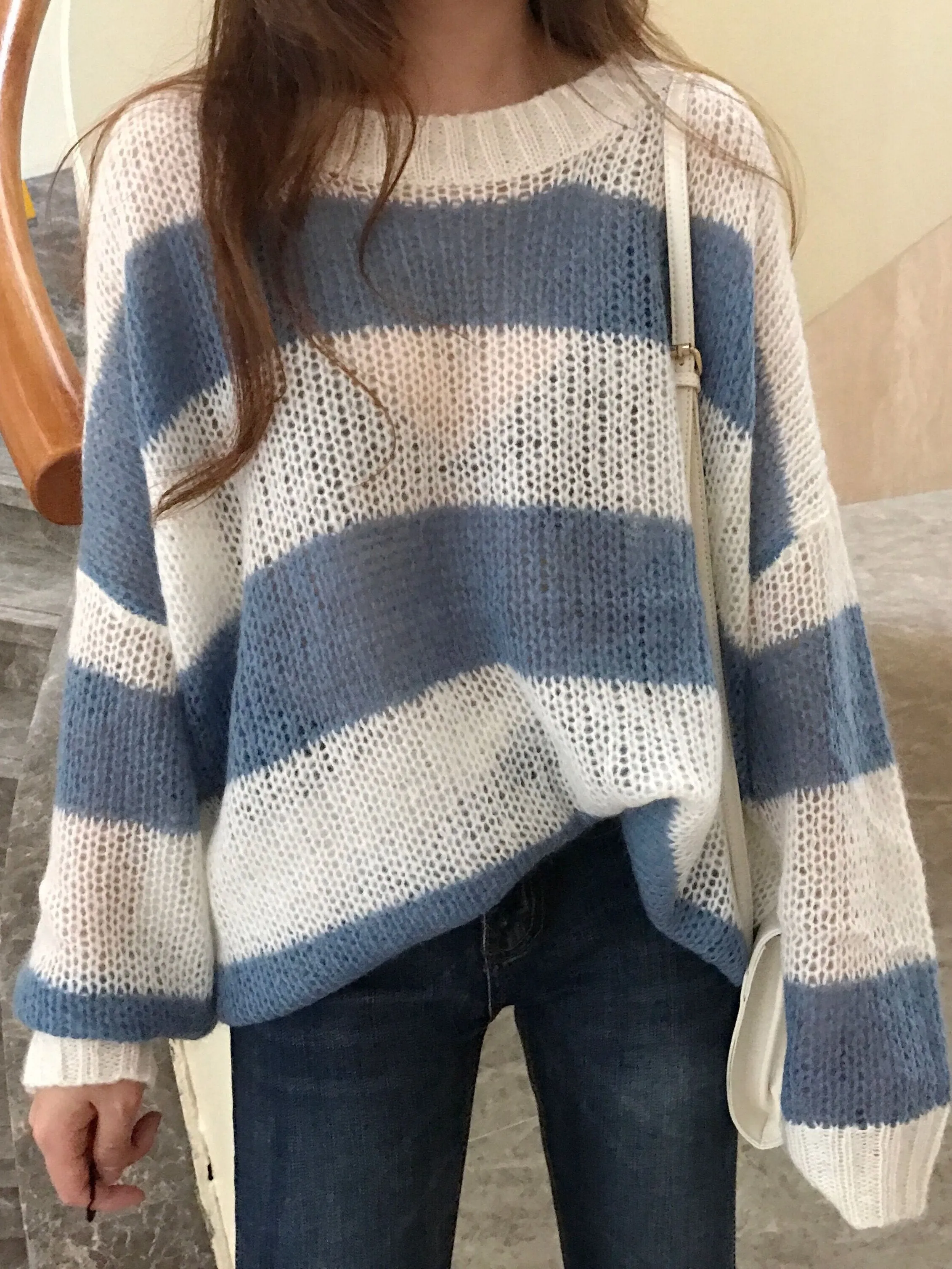 Winter Loose Contrast Stripes Thin Section Sweater