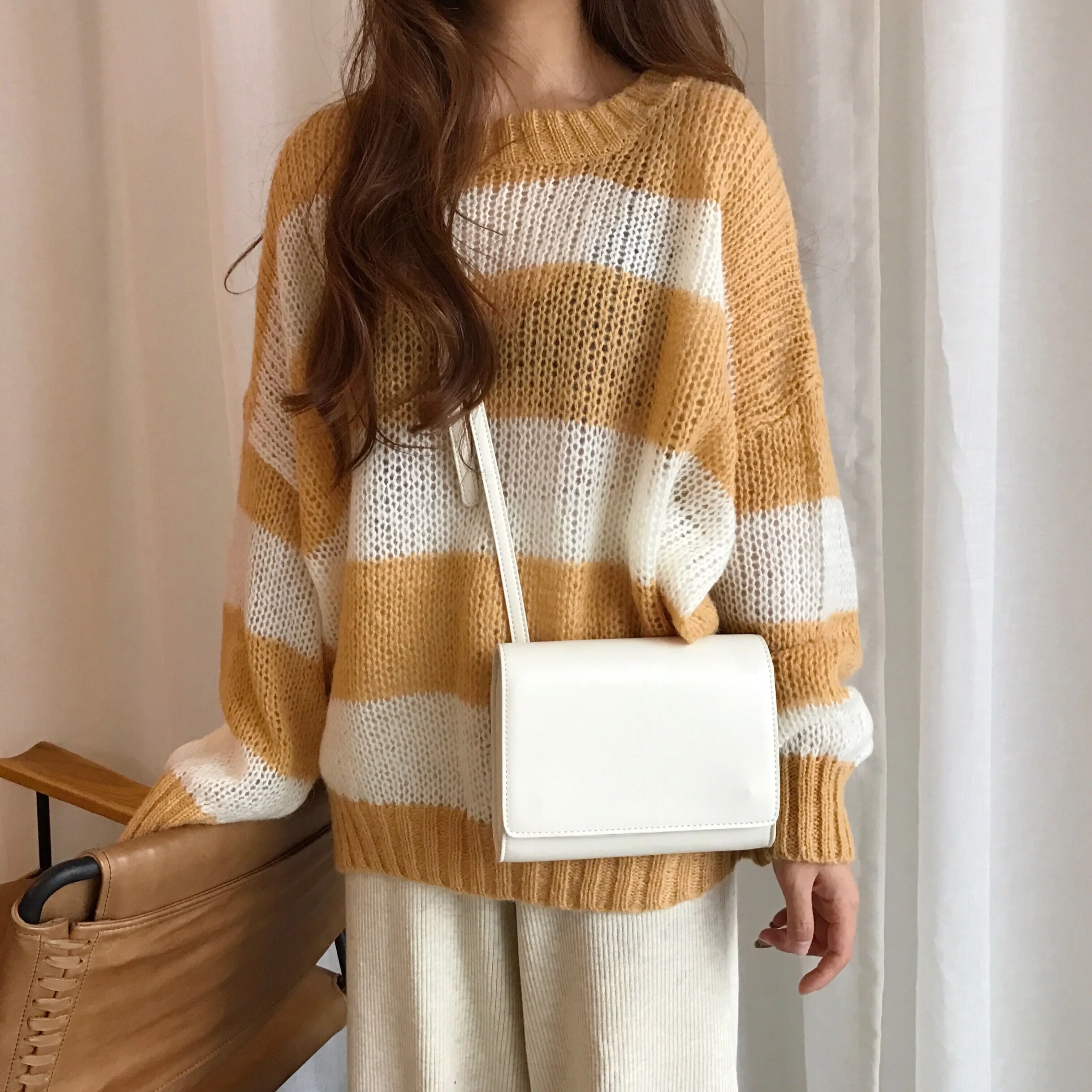 Winter Loose Contrast Stripes Thin Section Sweater
