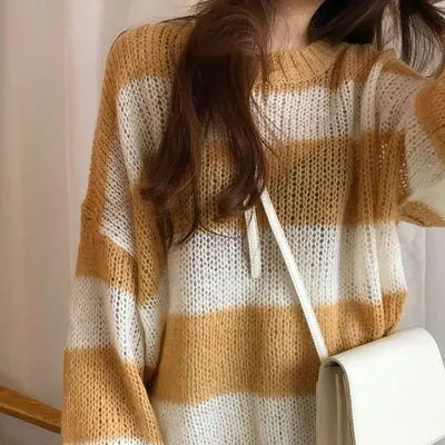 Winter Loose Contrast Stripes Thin Section Sweater