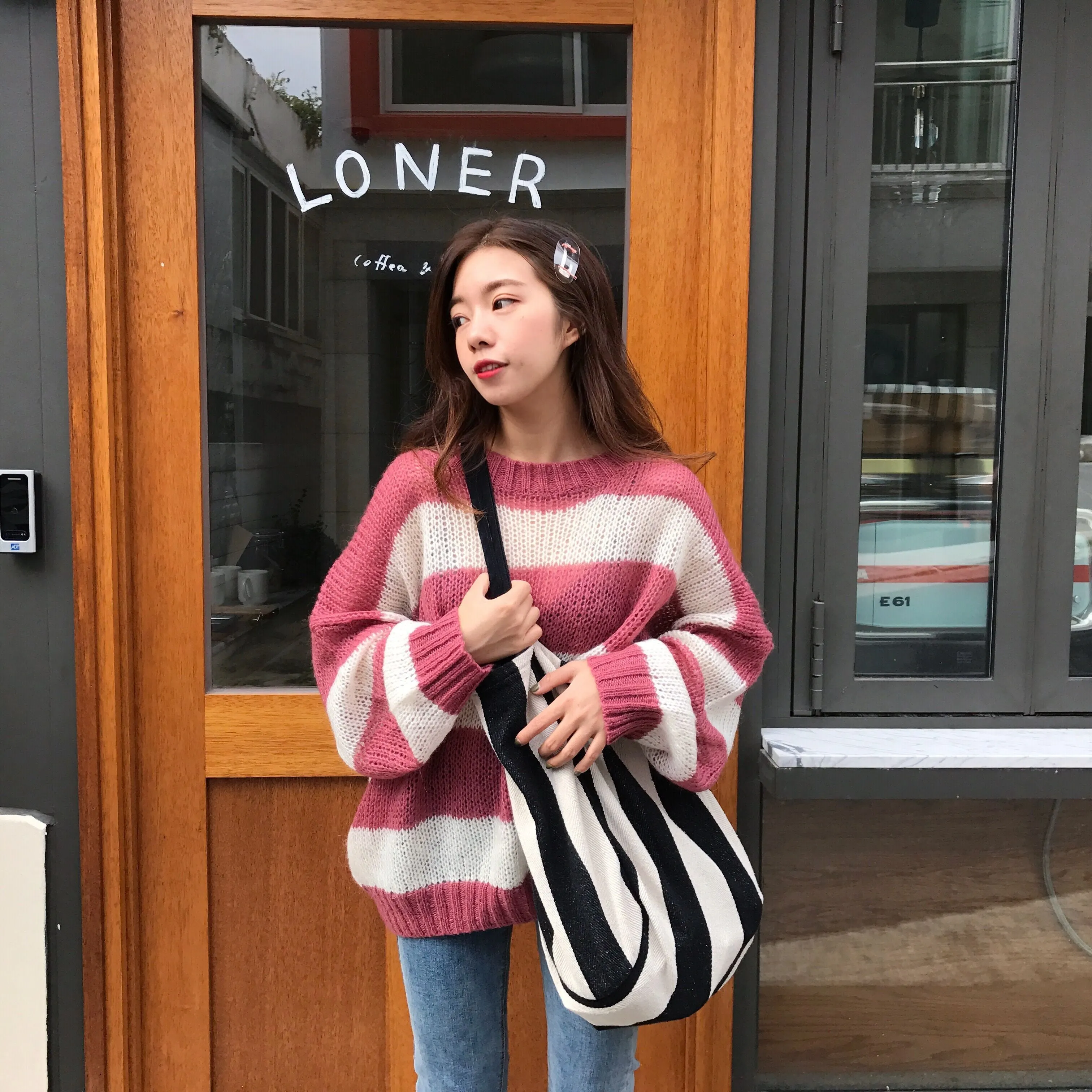 Winter Loose Contrast Stripes Thin Section Sweater