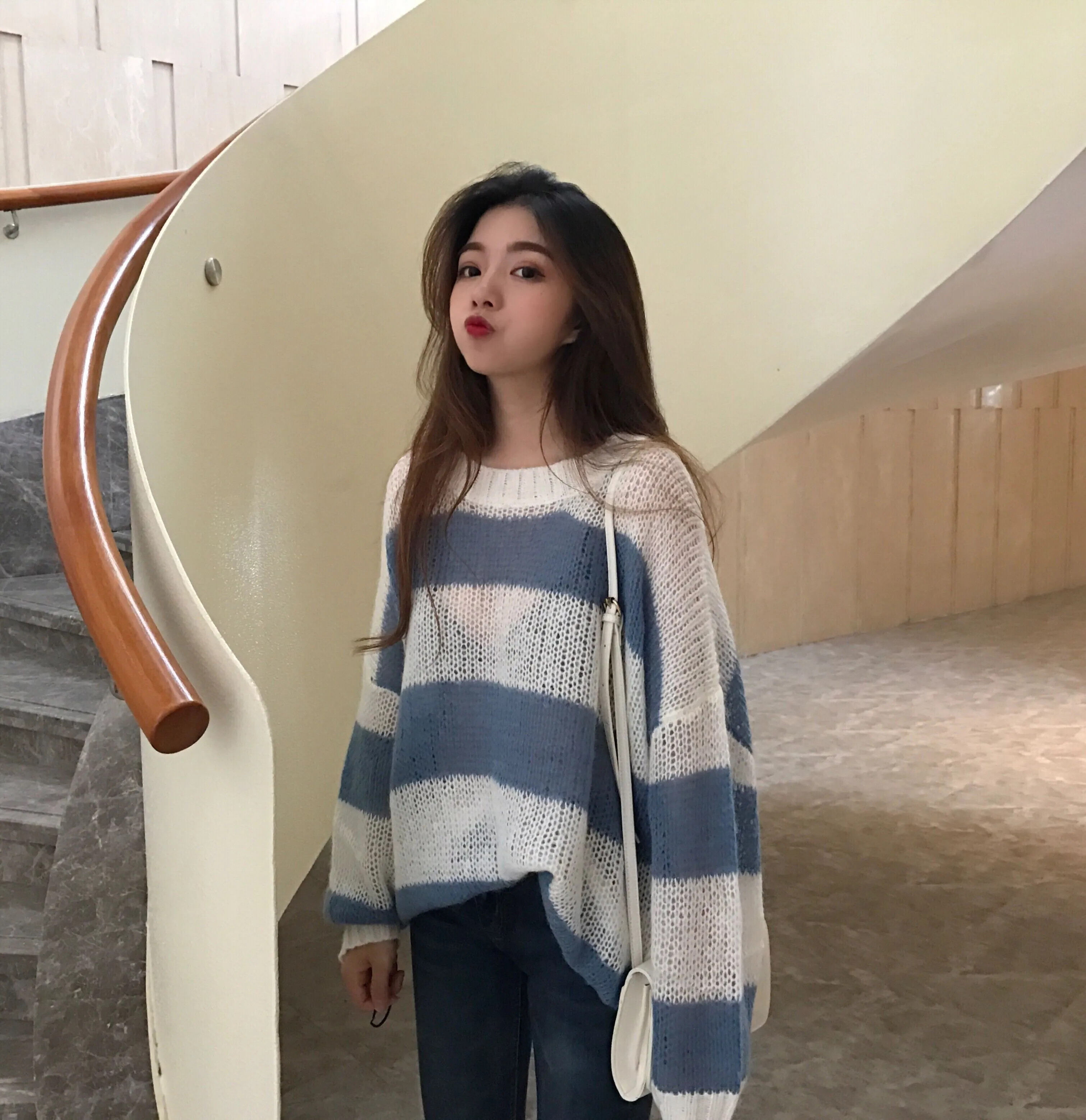 Winter Loose Contrast Stripes Thin Section Sweater