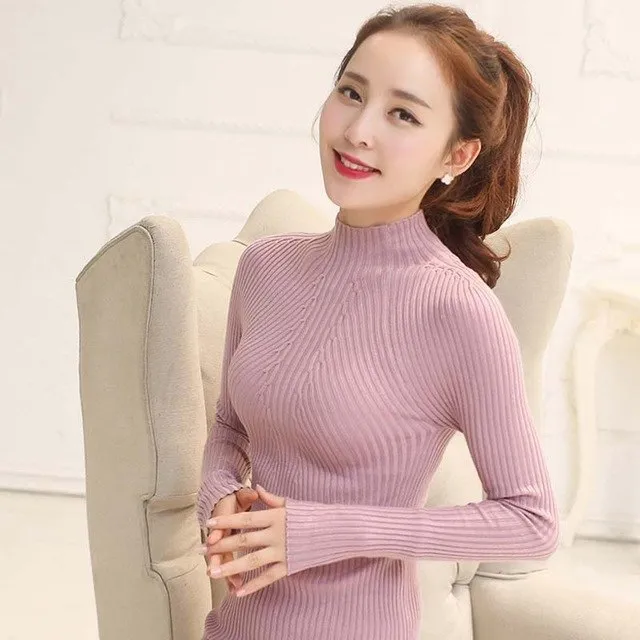 Women Winter High Elastic Slim Sweater