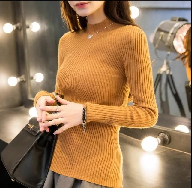 Women Winter High Elastic Slim Sweater