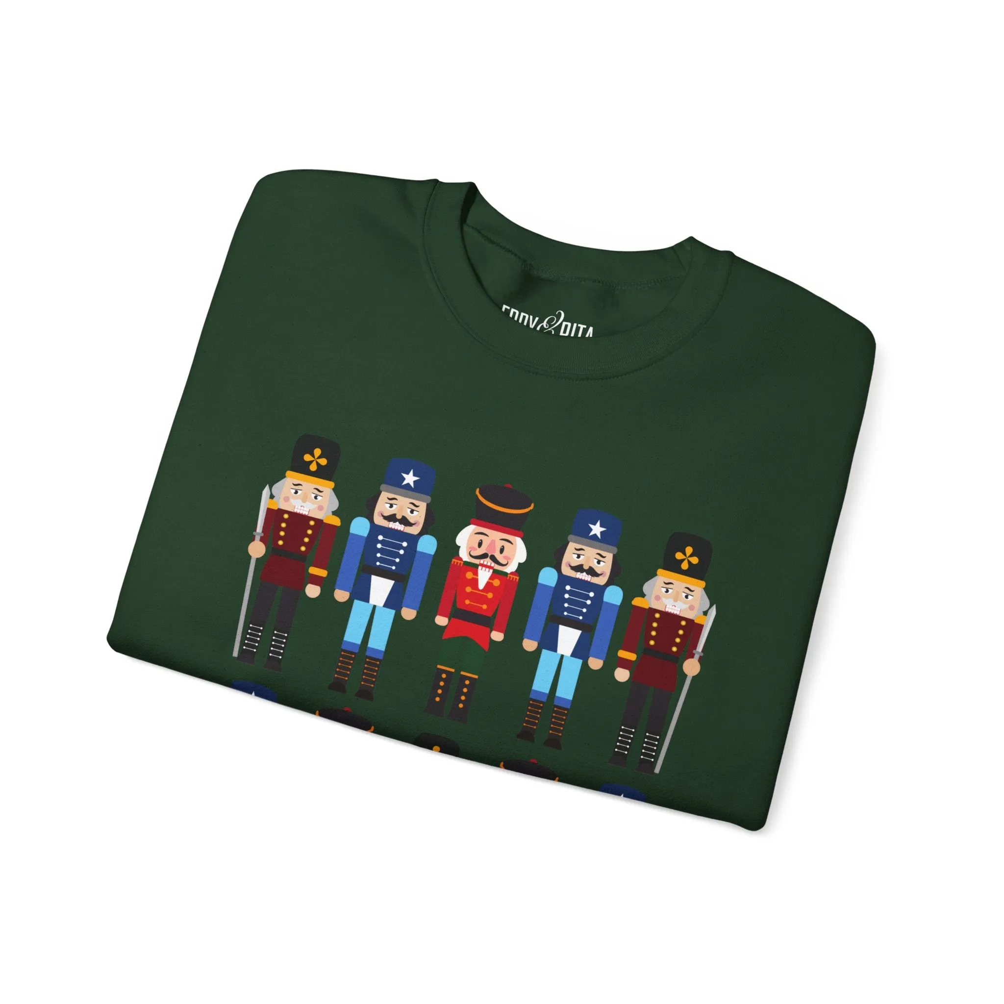 Women's Heavy Sweatshirt – "10 Nutcrackers" Festive Christmas Graphic Sweatshirt