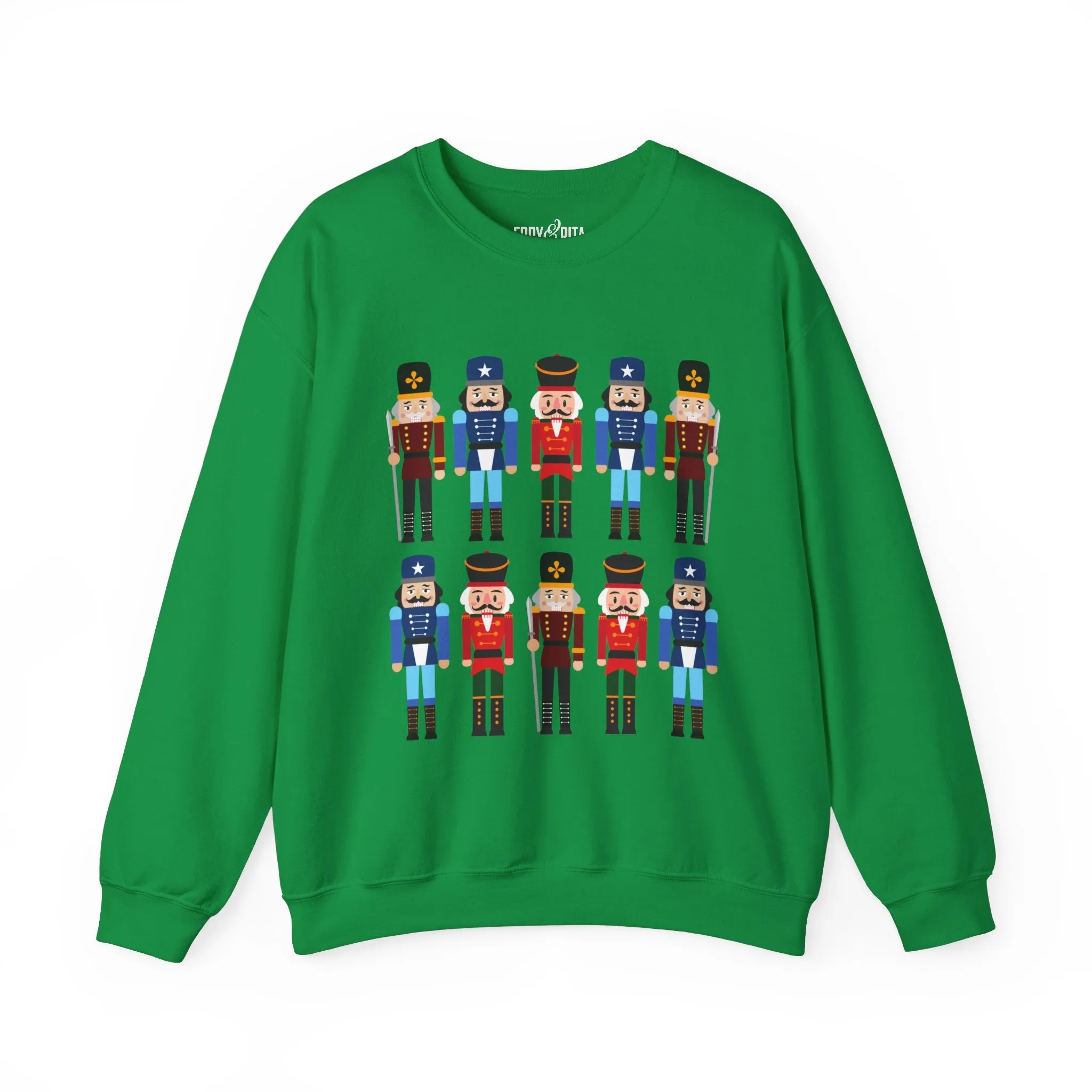 Women's Heavy Sweatshirt – "10 Nutcrackers" Festive Christmas Graphic Sweatshirt