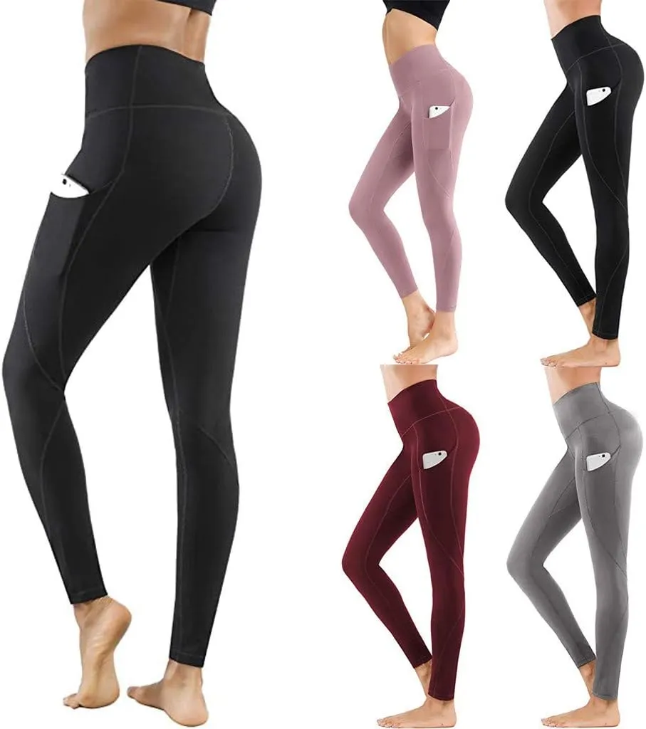 Women's Leggings with Pockets High Waist Athletic Pants Super Soft Stretchy Leggings Tummy Control Butt Lifting Pants