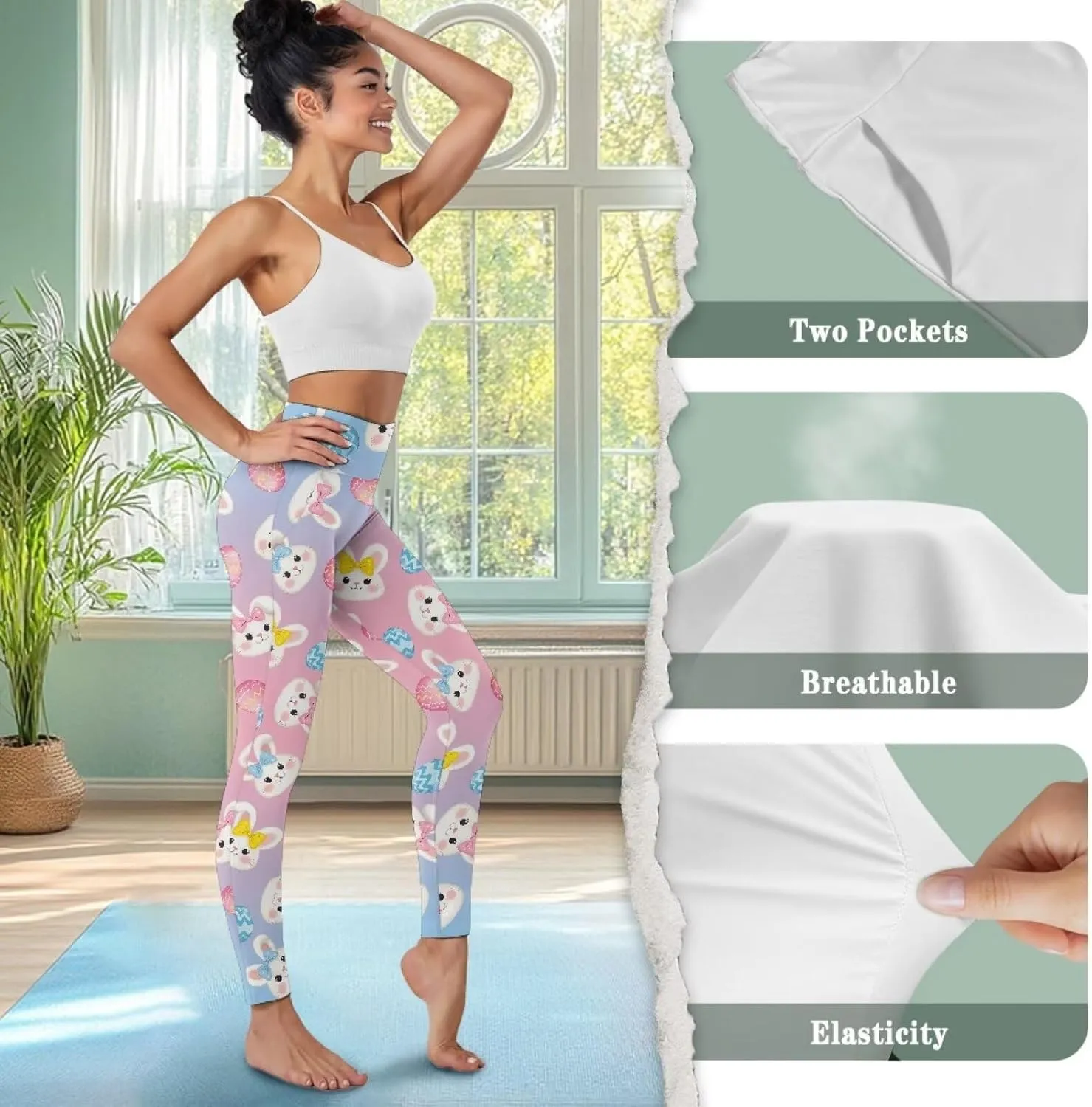 Women's Leggings with Pockets Tummy Control High Waist Yoga Leggings Soft Stretchy Workout Yoga Pants