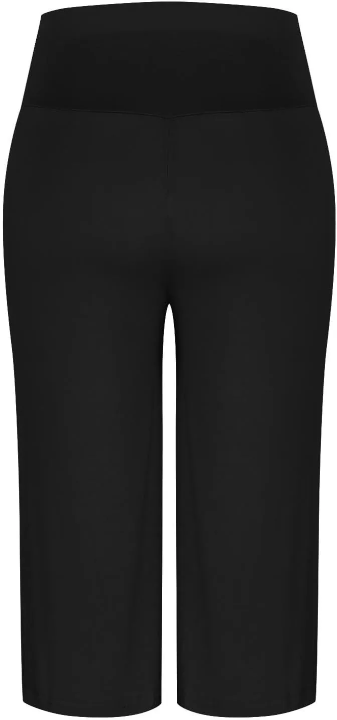 Womens Pleated Capri Pants Casual Elastic Waisted Baggy Comfy Trousers Solid Color Lightweight Home Capris