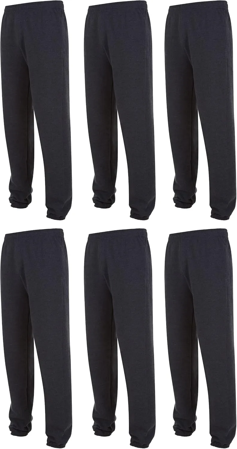 Yacht & Smith 24 Pack of Boys Jogger Bulk Sweatpants, Black Navy Gray, Comfy Lounge Joggers for Kids