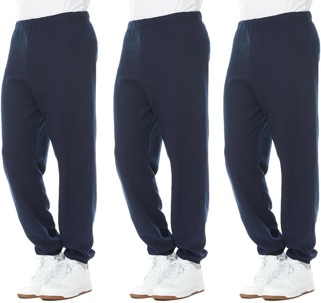 Yacht & Smith 3 Pack of Boys Jogger Bulk Sweatpants, Black Navy Gray, Comfy Lounge Joggers for Kids