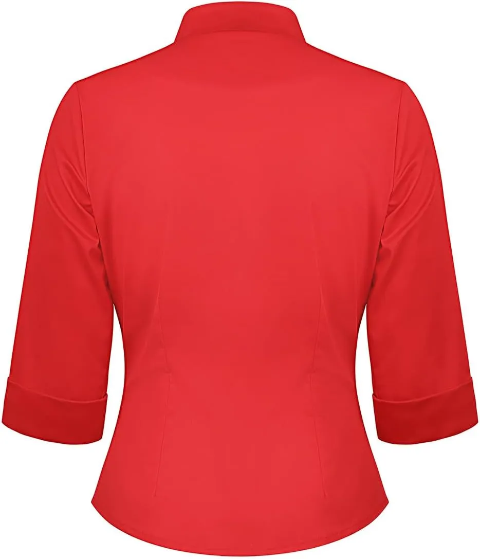 YARN & INK Women's Solid Classic-Fit Casual Blouses Button Down 3/4 Sleeve Dress Shirt 1950s Retro Elegant Work Office Tops