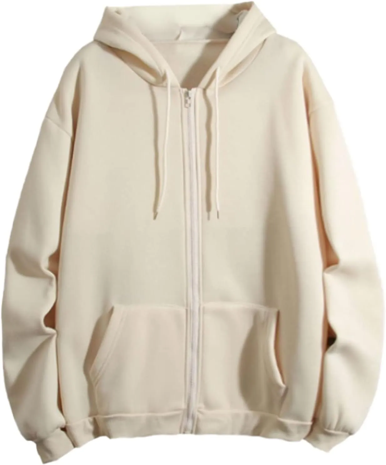 Zip Up Hoodie Womens Solid Color Long Sleeve Drawstring Loose Soft Pullover Tunic Tops with Pockets Fall Fashion Clothes